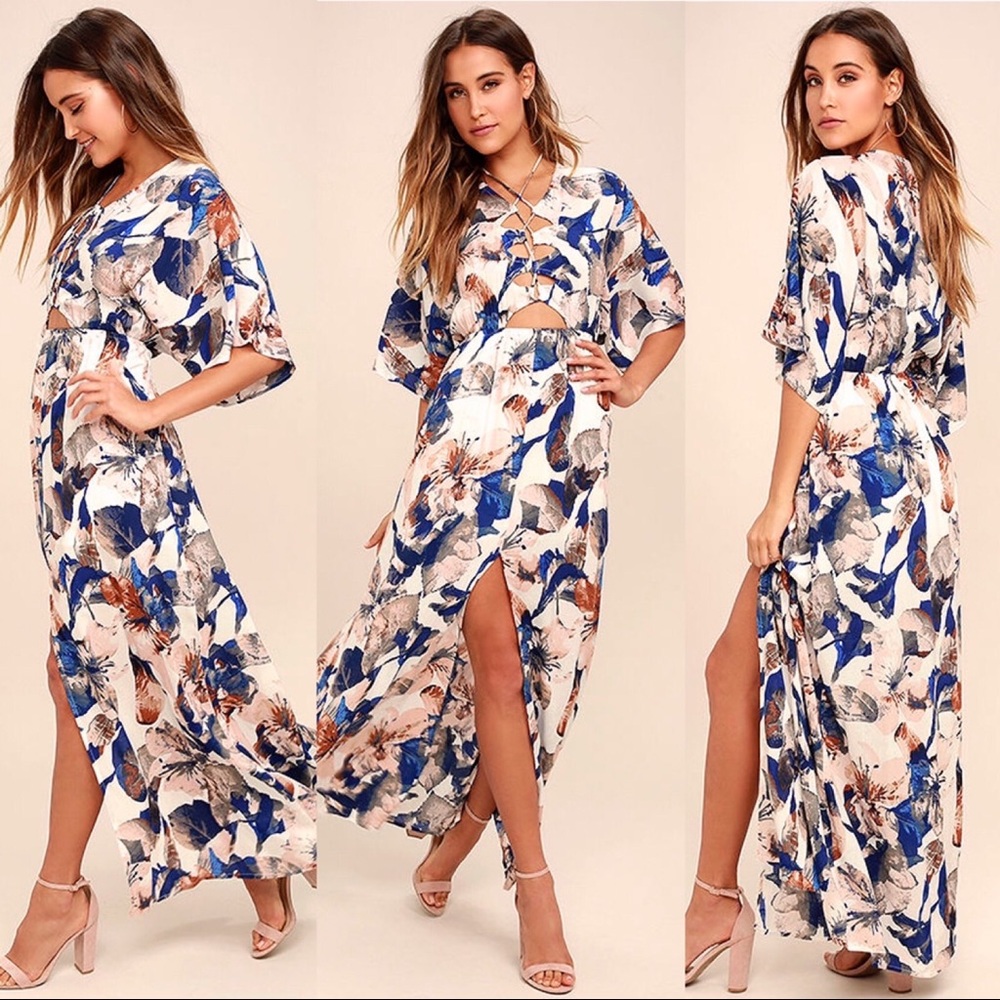 Loveliest of All White Floral Print Lace-Up Maxi